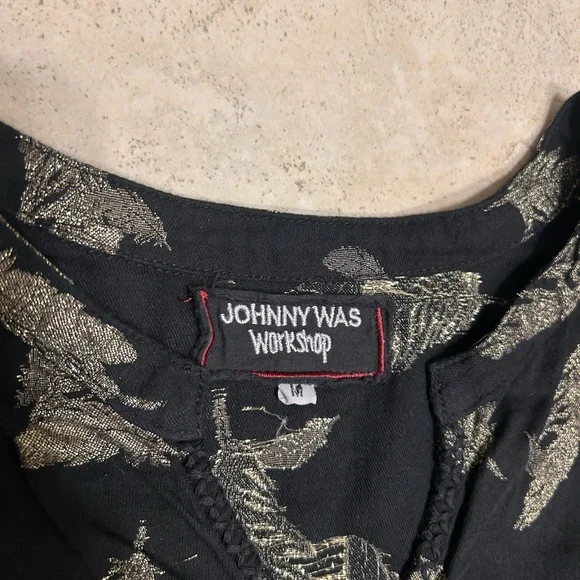 Johnny Was Black Dress with Gold Feather Pattern - Picture 6 of 6